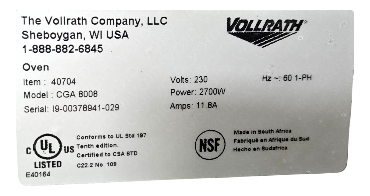 Vollrath CGA 8008 Rotisserie Oven