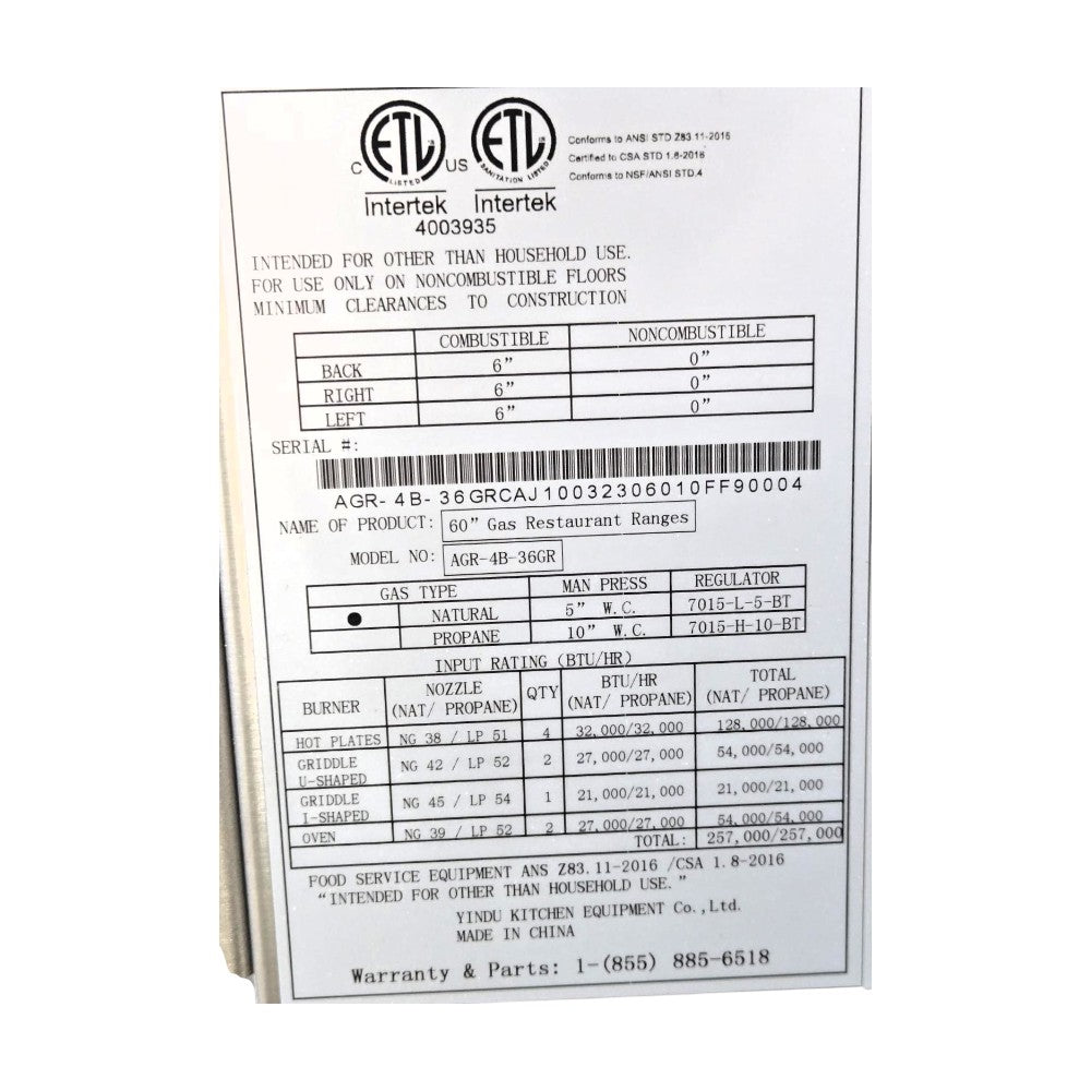 Atosa AGR-4B36GR 4 Burner Range and Griddle