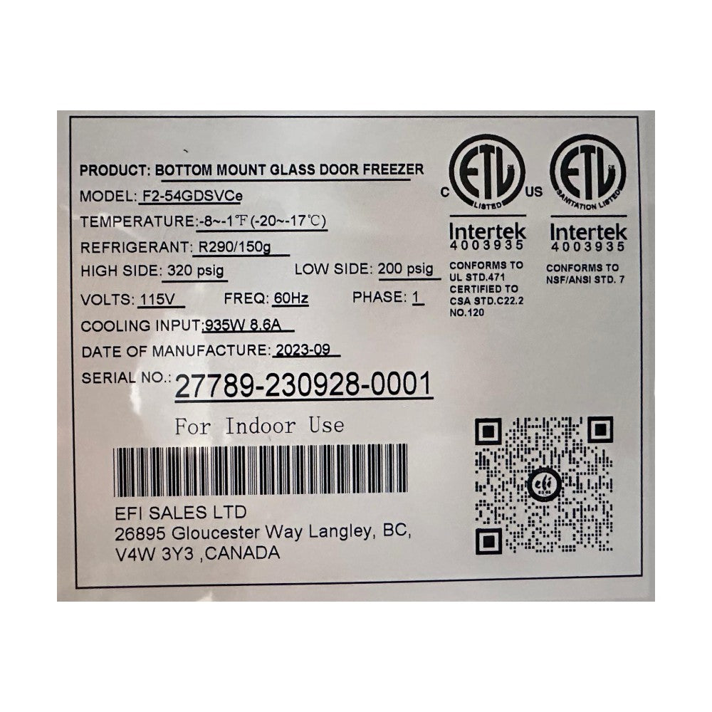 EFI F2-54GDSVCe Merchandiser Freezer 2 Glass Doors