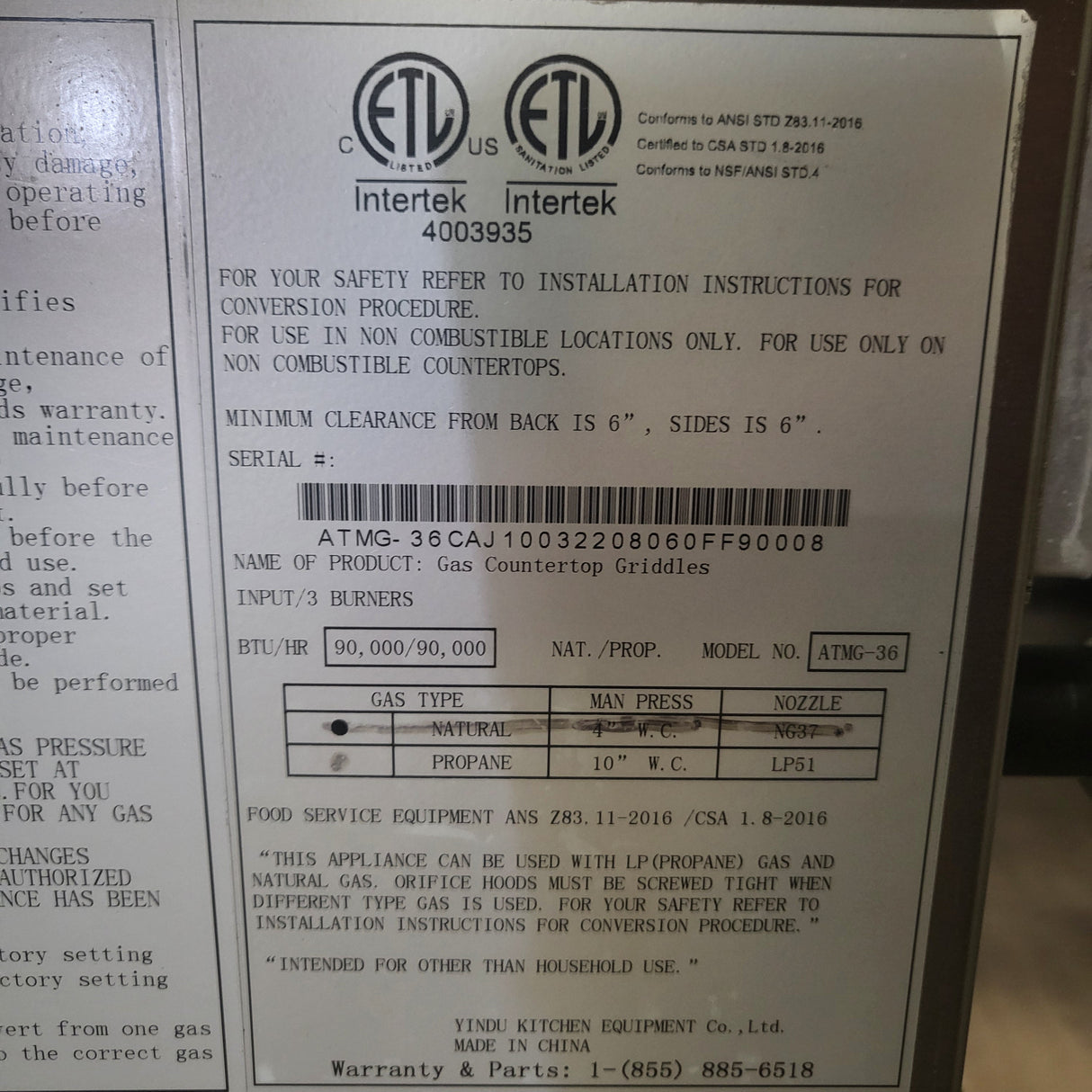 Atosa ATMG-36-LP Griddle