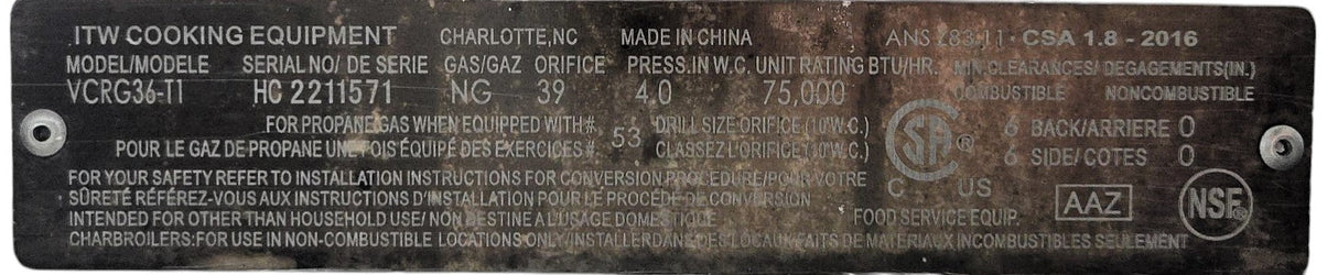 Vulcan VCRG36-T1 Griddle - Natural Gas