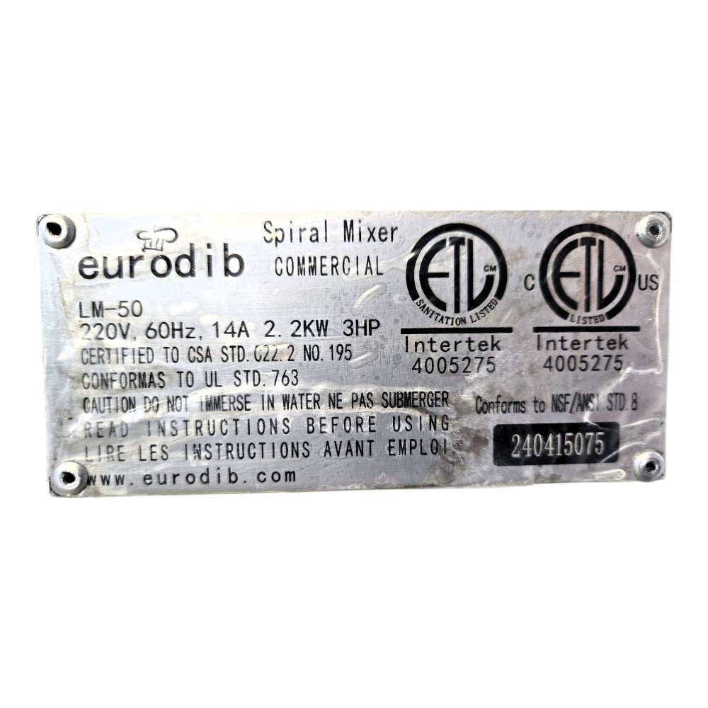 Eurodib LM50T Spiral Mixer