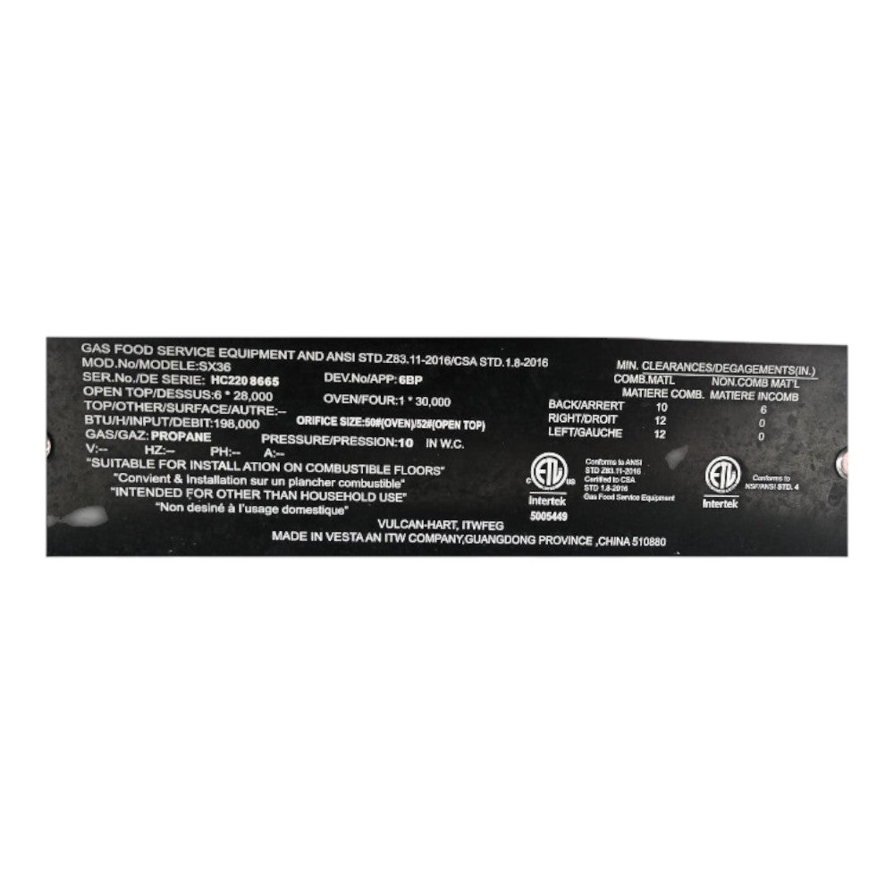 Vulcan SX36 6 Burner Range - Propane