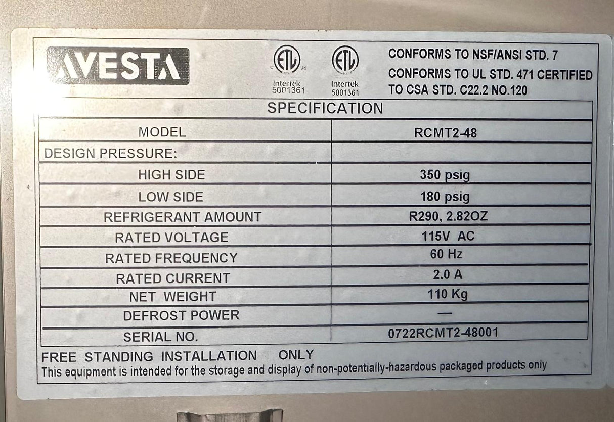 Avesta RCMT2-48 Refrigerated Prep Table - 2 Door
