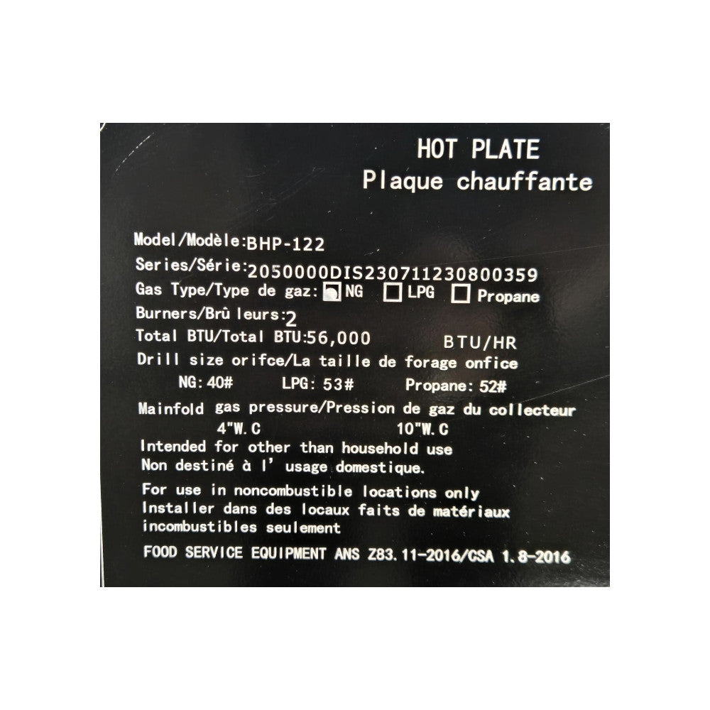 Brika BHP-122 Hot Plate - Natural Gas