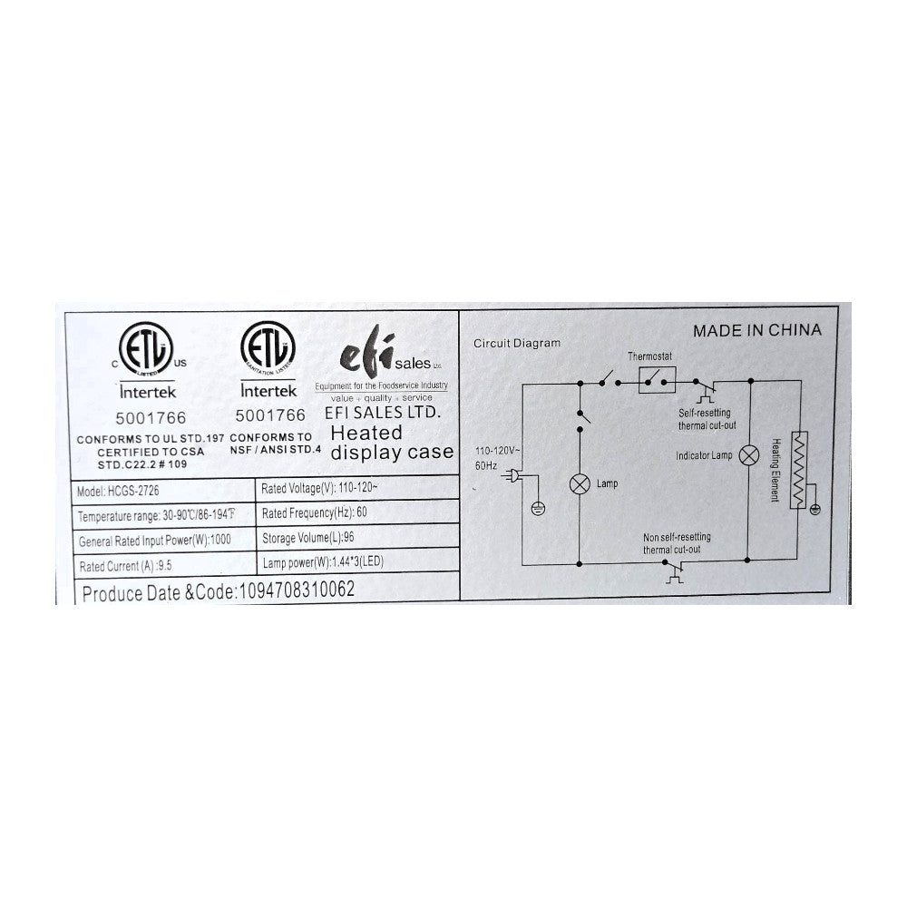 EFI HCGS-CT-2726 Heated Display Case