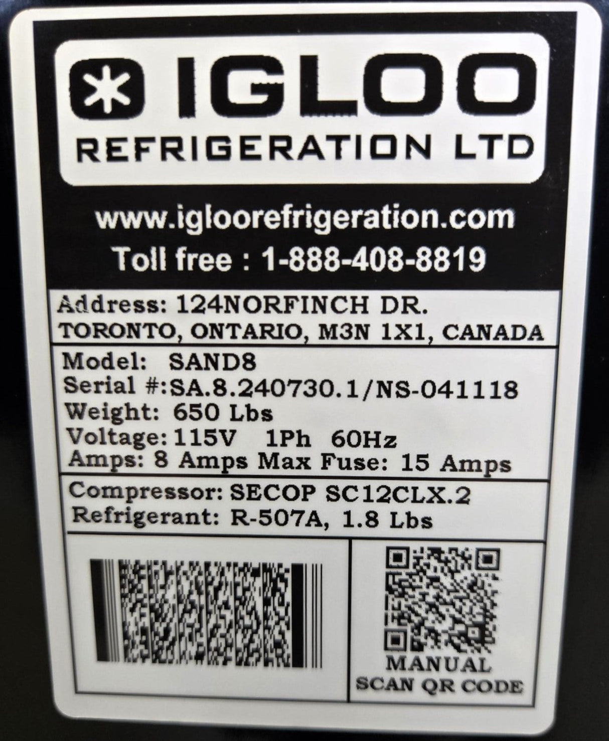 Igloo SAND8 Refrigerated Display Case