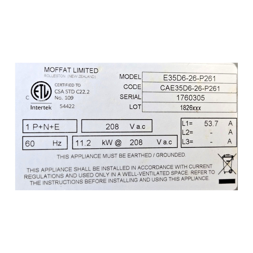 Turbofan E35D6-26-P261 Single Deck Full Size Electric Digital Convection Oven with Steam Injection