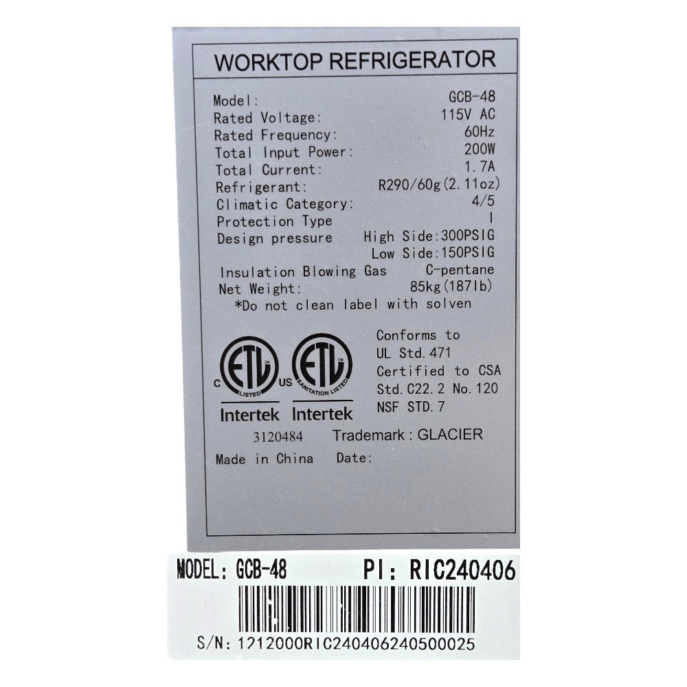 Glacier GCB-48 Chef Base - 2 Drawer - 48 inch