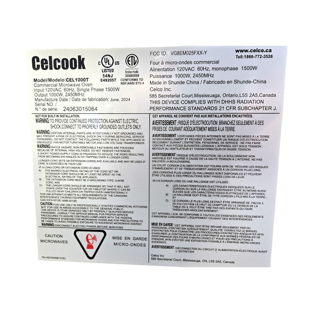 Celcook CEL1000T Microwave