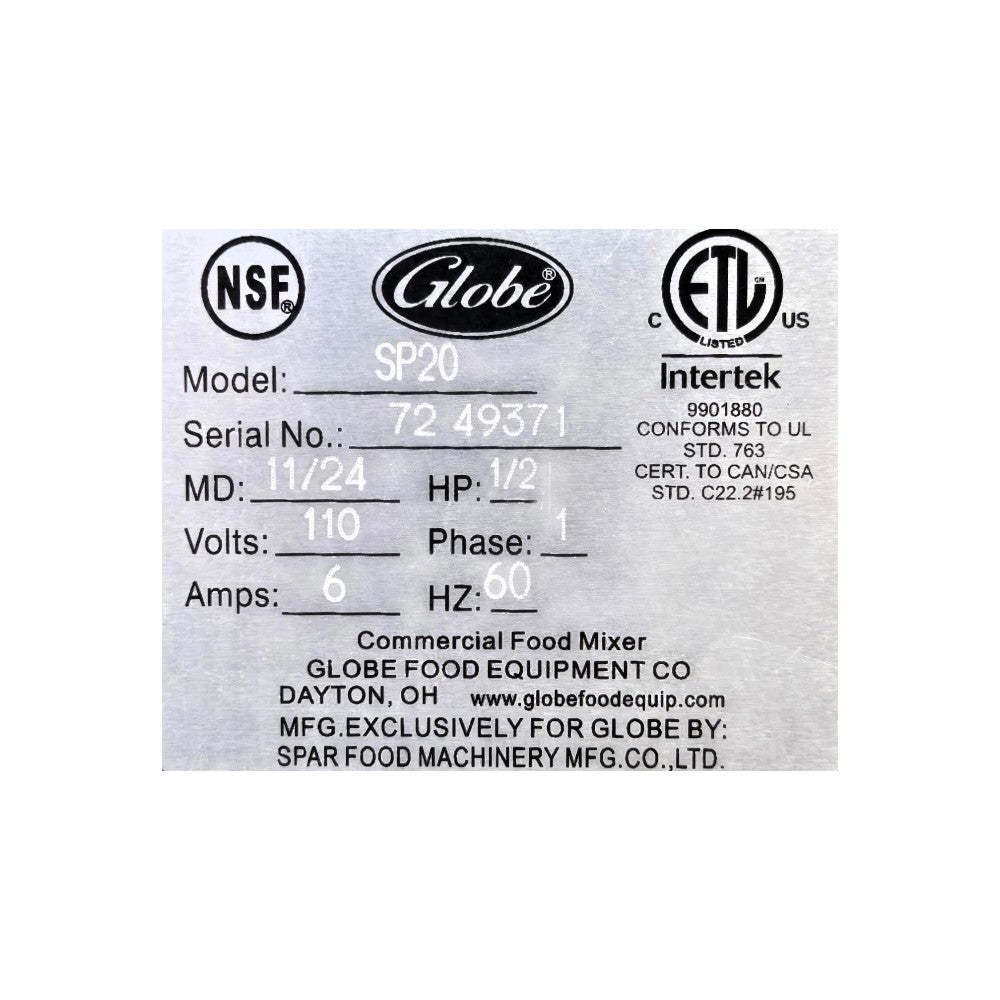 Globe SP20 20Qt Mixer