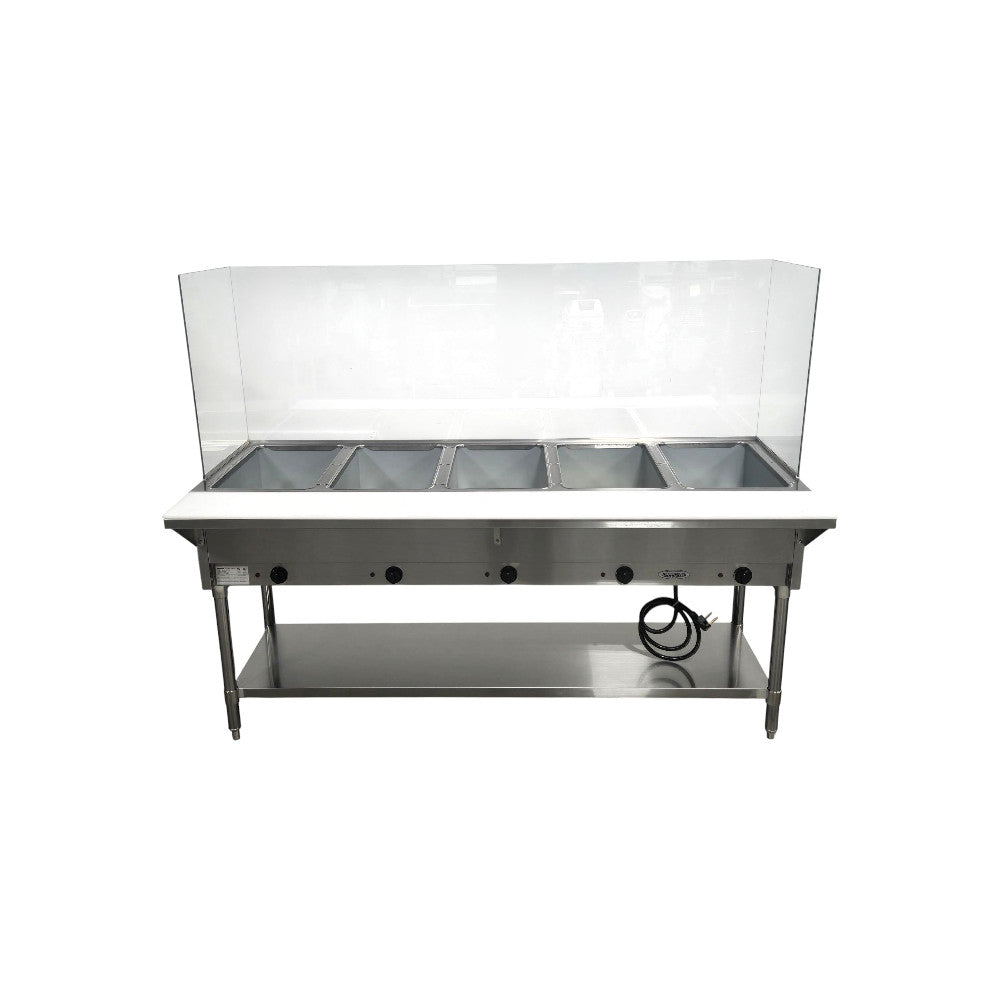 Omcan NH-5-240 Steam Table - 5 Well with Sneeze Guard