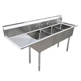 Omcan 25259 - 24" x 24" x 14" Three Tub Sink with 1.8" Corner Drain and Left Drainboard
