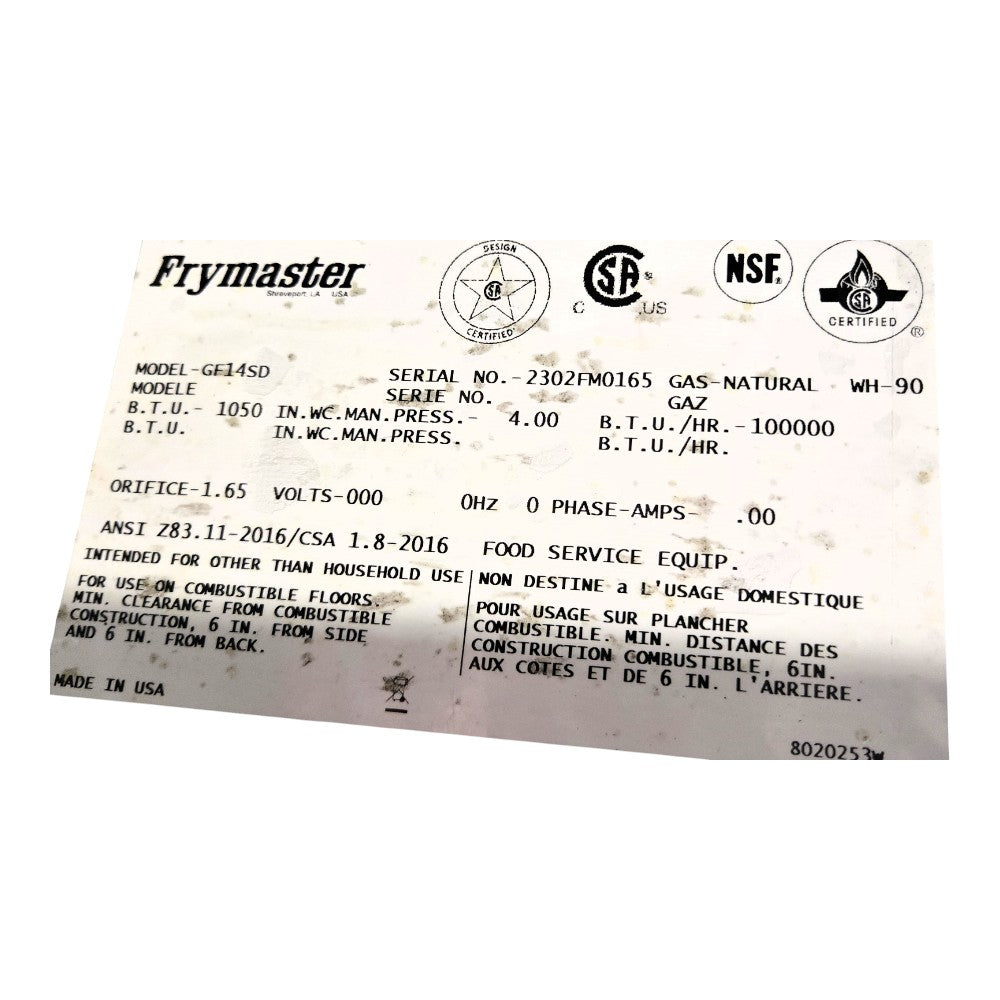 Frymaster GF14SD Fryer - Natural Gas