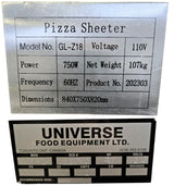 Universe TM18-2 Dough Sheeter