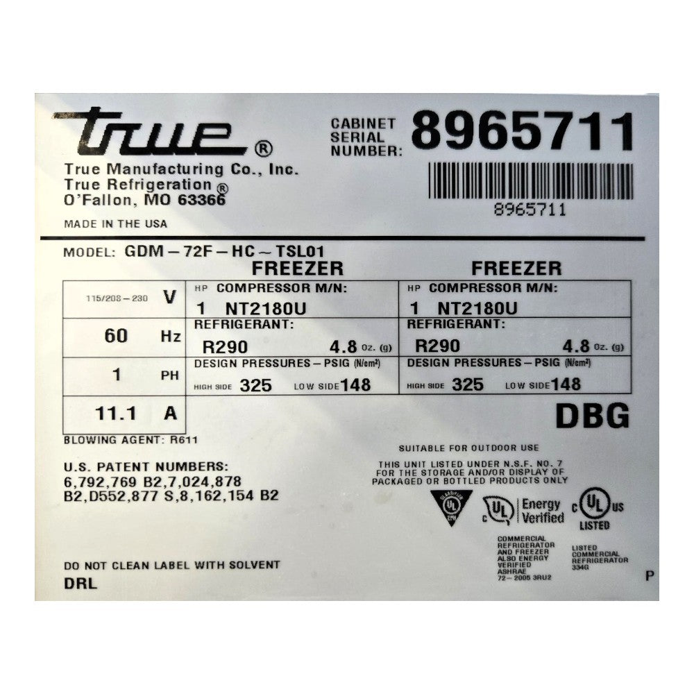 TRUE GDM-72F-HC Glass Door Freezer