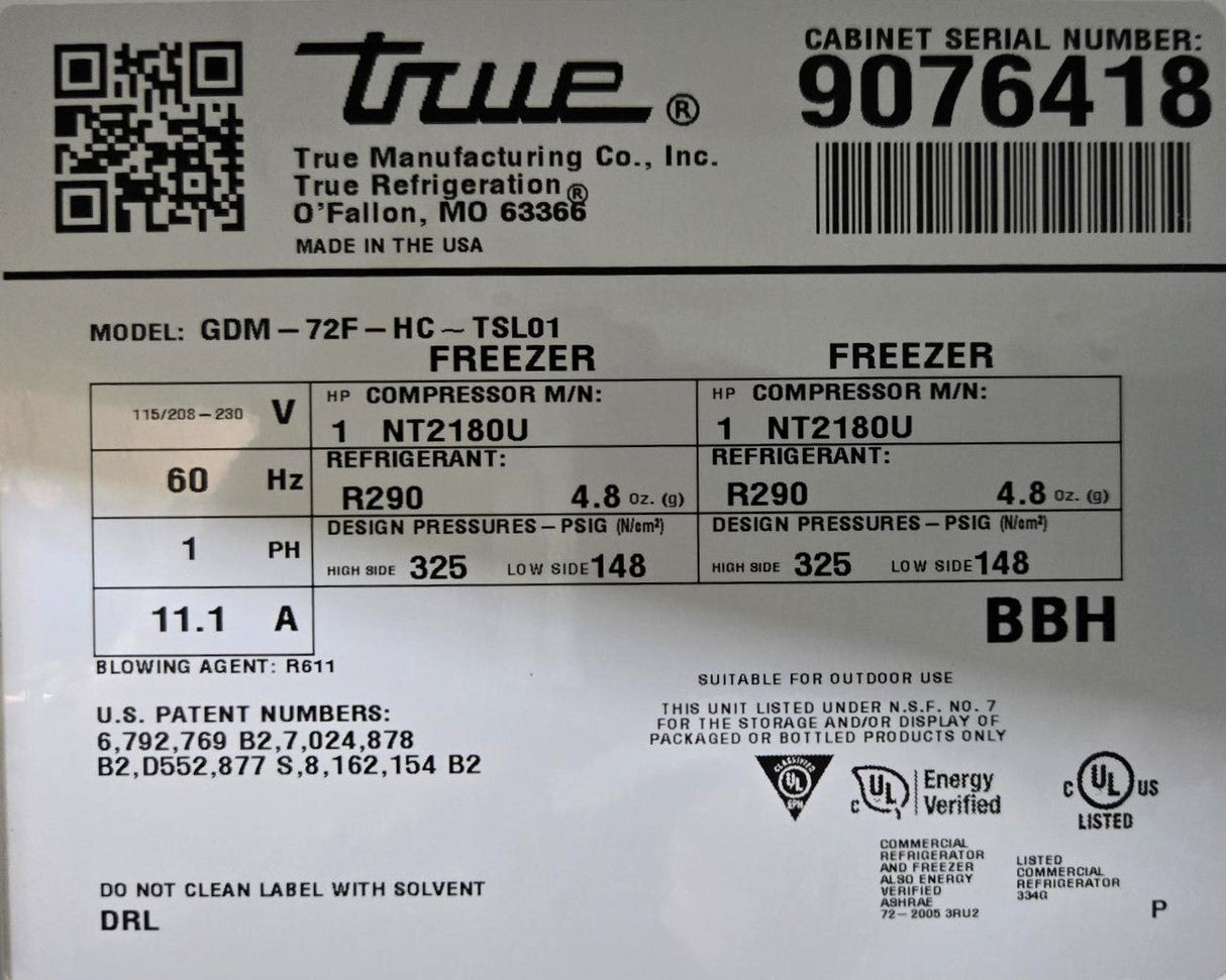 TRUE GDM-72F-HC-TSL01 Glass Door Freezer