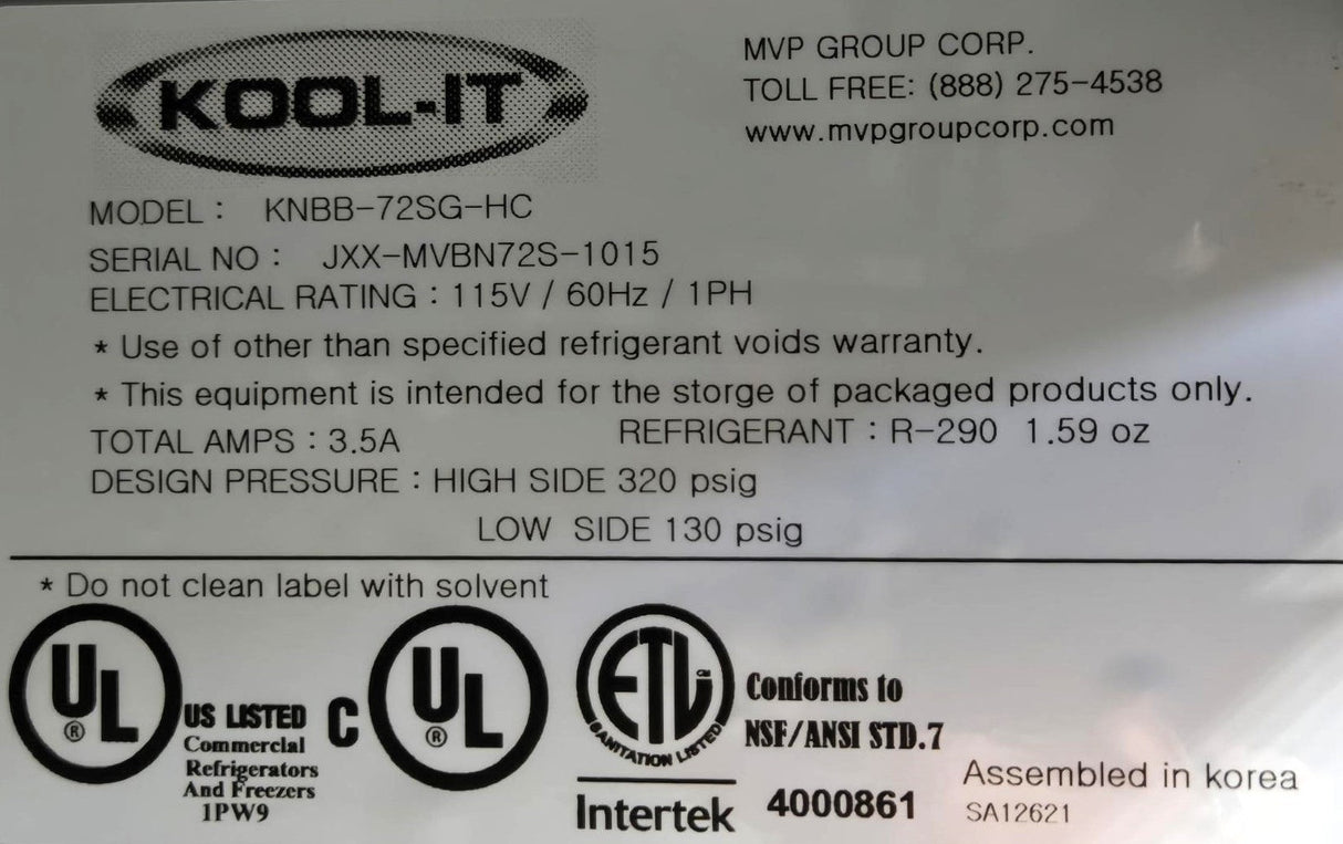 Kool-It KNBB-72SG-HC Back Bar Refrigerator - 3 Door