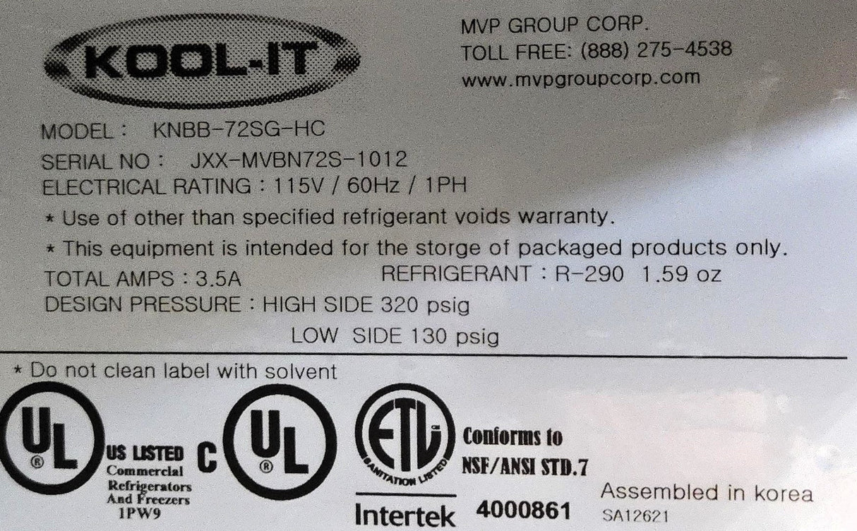 Kool-It KNBB-72SG-HC Back Bar Refrigerator - 3 Door