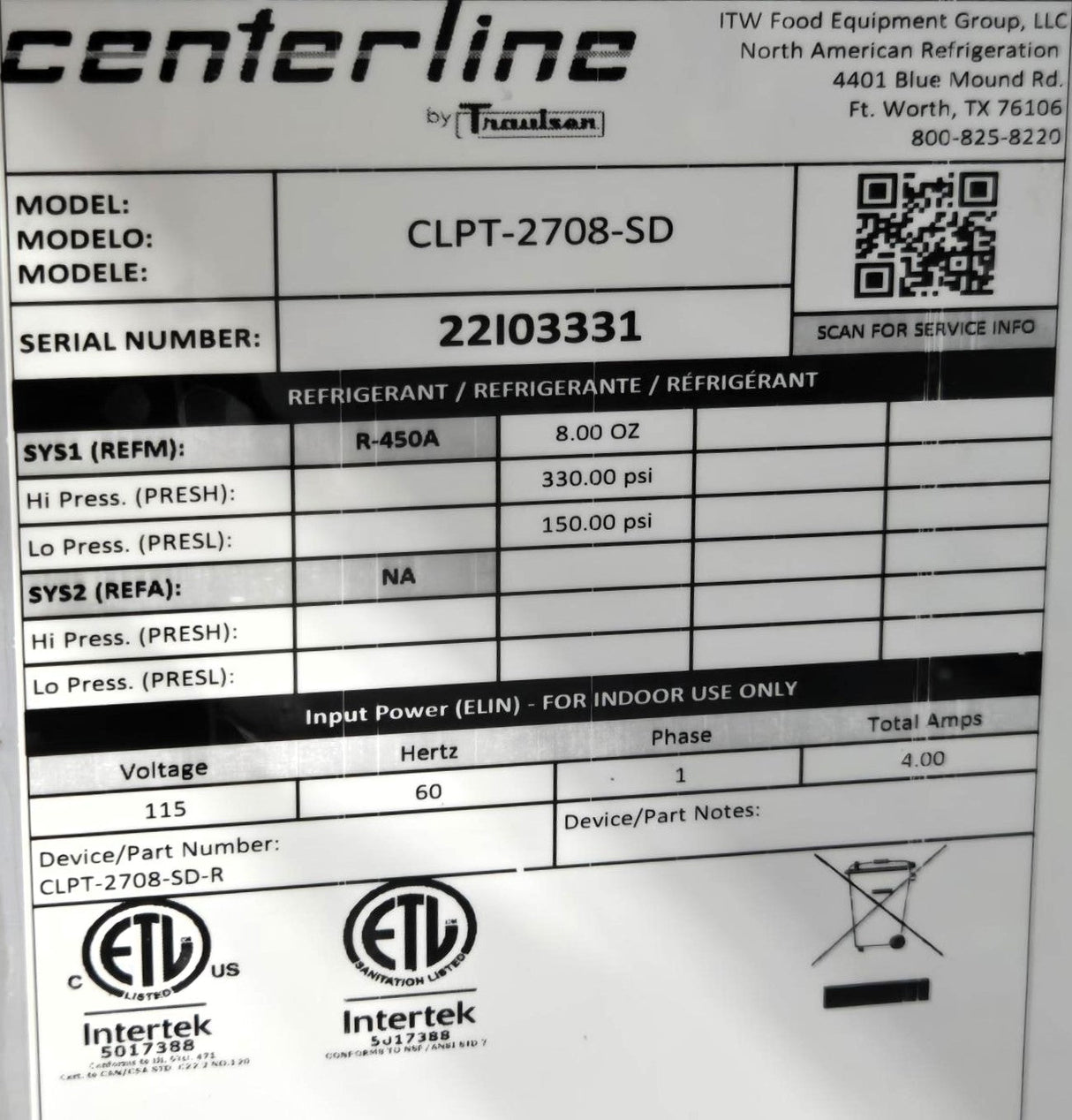 Traulsen CLPT-2708-SD-R Refrigerated Prep Table