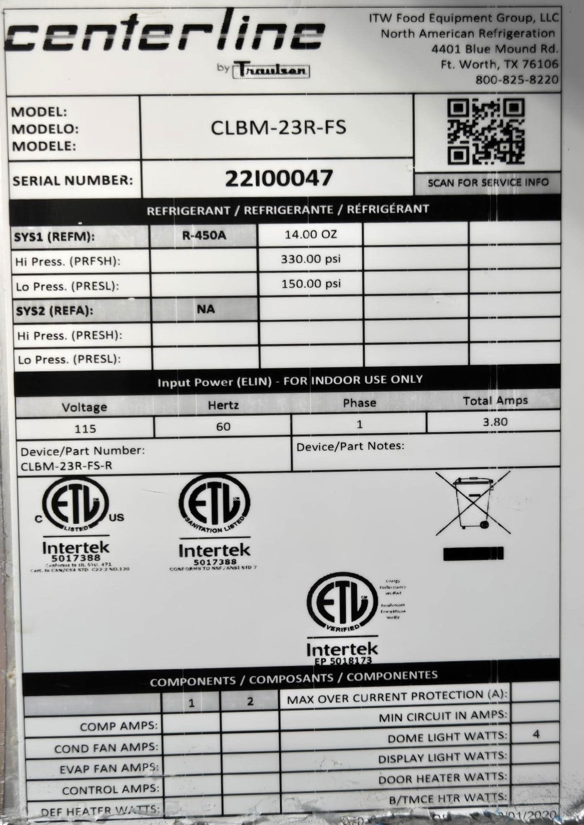 Traulsen CLBM-23R-FS  Refrigerator - 1 Door