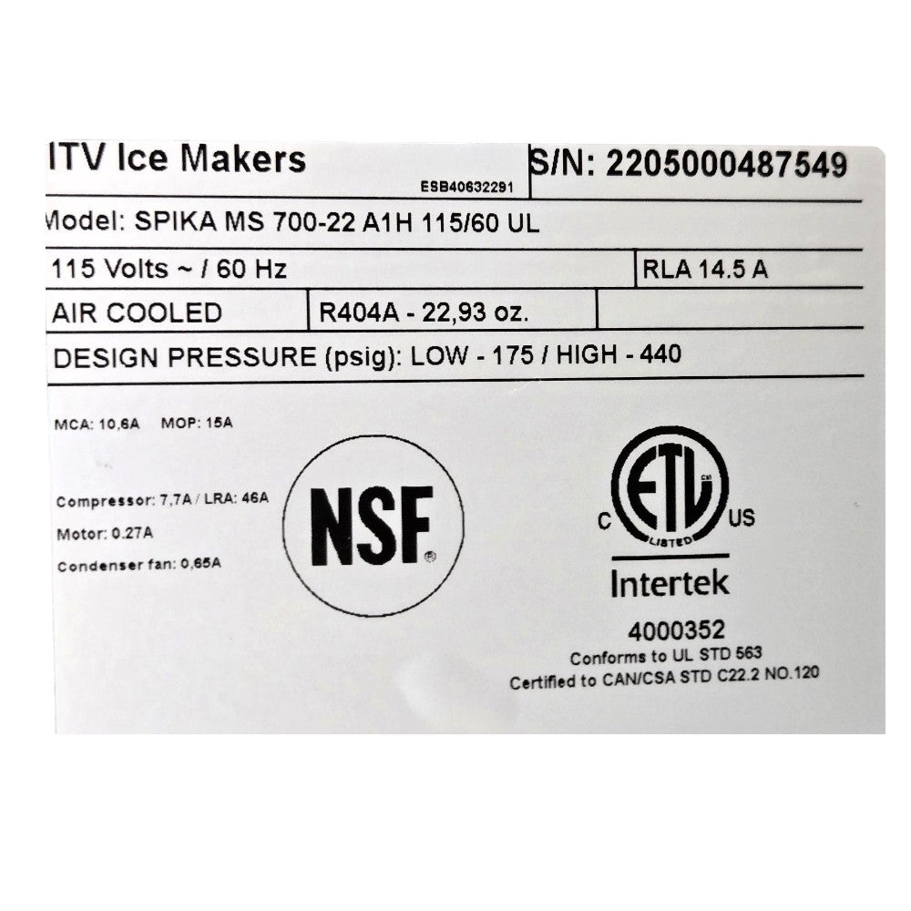 ITV Spika MS 700-22 A1H Ice Maker