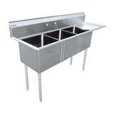 Omcan 43766 - 18" x 18" x 11" 18-Gauge Stainless Steel Three Tub Sink with 3.5" Center Drain and Right Drainboard