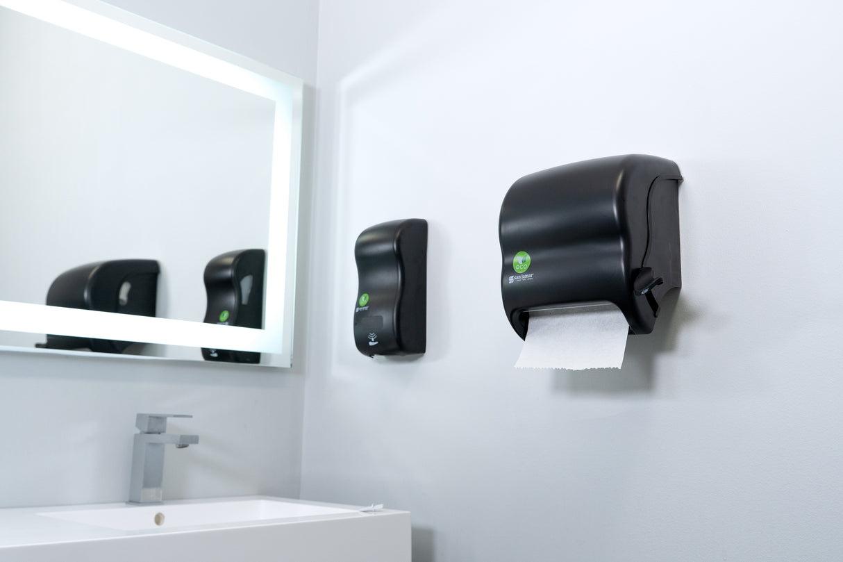 San Jamar Rely ecoLogic Manual Soap & Sanitizer Dispenser, Liquid & Lotion 900 mL - Black
