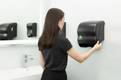 San Jamar Element ecoLogic Lever Roll Towel Dispenser, All Core Sizes - Black
