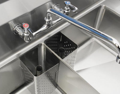 Omcan 43791 - 24" x 24" x 14" Two Tub Sink with 3.5" Center Drain and No Drainboard