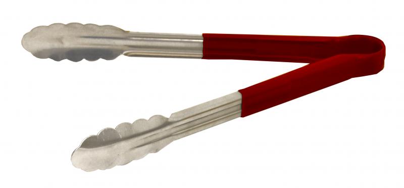 Omcan 12-inch Heavy-Duty Utility Tong with Red Plastic Handle