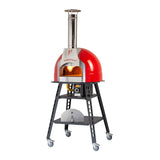 Omcan 48144 - Valoriani Baby 60 Red Metal Dome Wood Fired and Gas Oven with Stand and Casters - 44,358 BTU