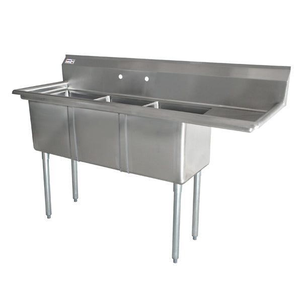 Omcan 10″ x 14″ x 10″ Three Tub Sink with 3.5″ Center Drain and Right Drain Board