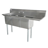 Omcan 10″ x 14″ x 10″ Three Tub Sink with 3.5″ Center Drain and Right Drain Board