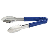 Winco UT-9HP-B - Heavy-Duty Utility Tongs with Plastic Handle - 9", Blue