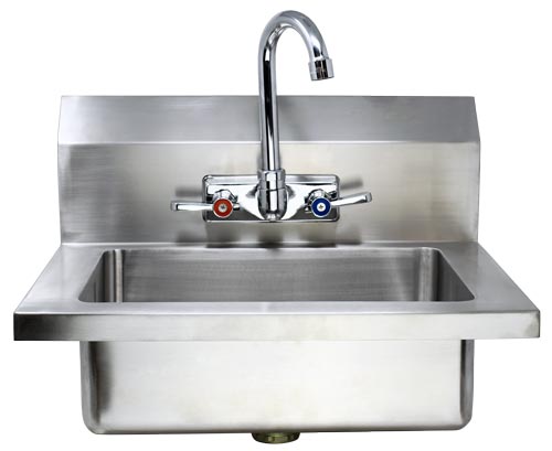 Omcan Hand Sink - 4″ Goose Neck Faucet And Drain Basket 44585 - VRS Restaurant Equipment & Supply Store