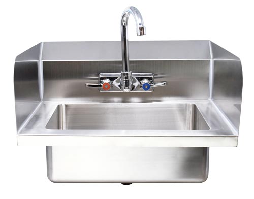 Omcan Hand Sink - With Side Splashees Guard, 4″ Goose Neck Faucet And Drain Basket 44586