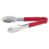Winco UT-9HP-R - Heavy-Duty Utility Tongs with Plastic Handle - 9", Red