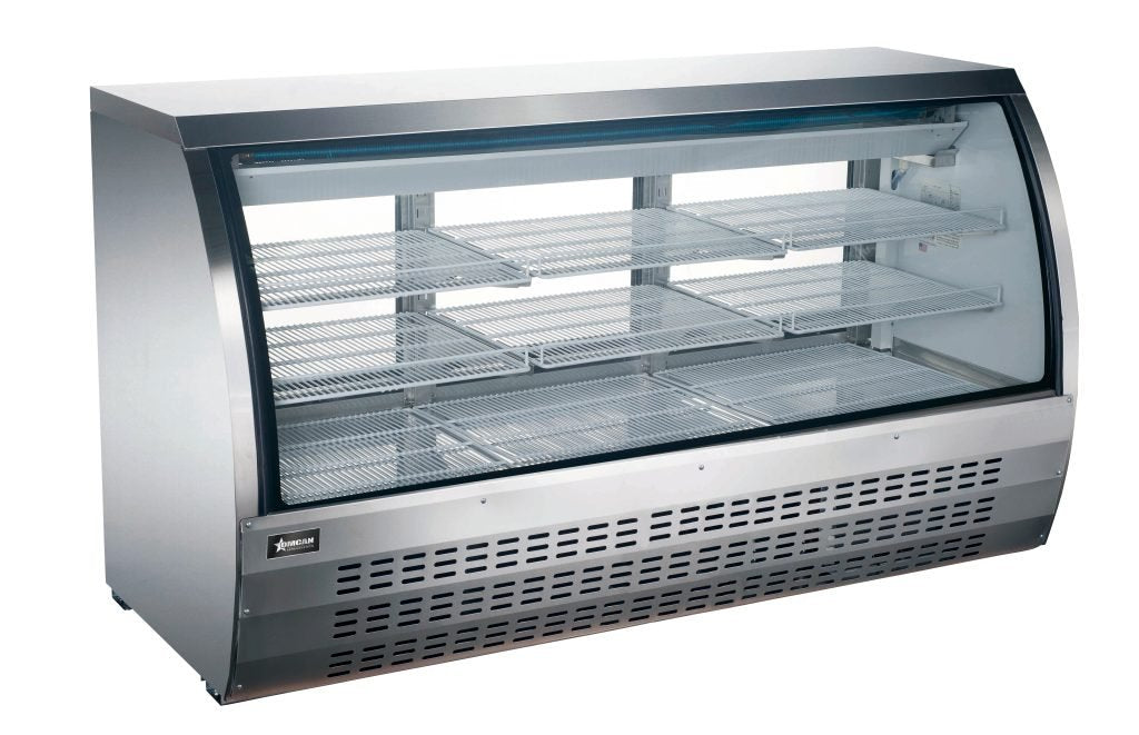 Omcan 64″ Floor Refrigerated Showcase with Stainless Steel Exterior - VRS Restaurant Equipment & Supply Store