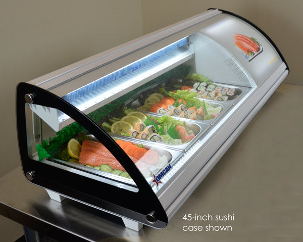 Omcan 43225 - 58" Refrigerated Sushi Showcase with Curved Glass, 2.93 cu.ft. (83 L), White