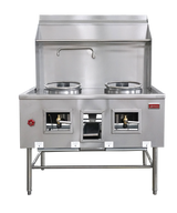 Omcan 47726 - Two Chamber Wok Range with 2 x 13″ Rings, Backsplash, Faucet, 190,000 BTU - Natural Gas