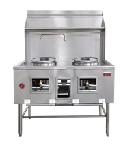 Omcan 47726 - Two Chamber Wok Range with 2 x 13″ Rings, Backsplash, Faucet, 190,000 BTU - Natural Gas