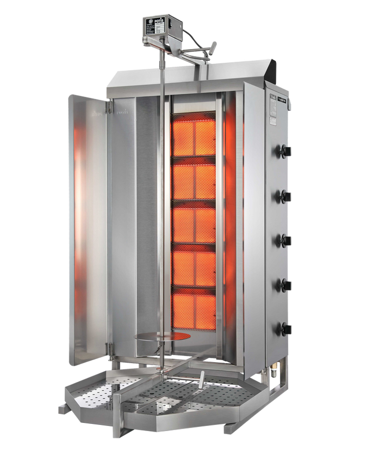 Potis MU GD5 120 kg Natural Gas Vertical Broiler / Shawarma Machine with 5 Burners | Trento – 47,500 BTU