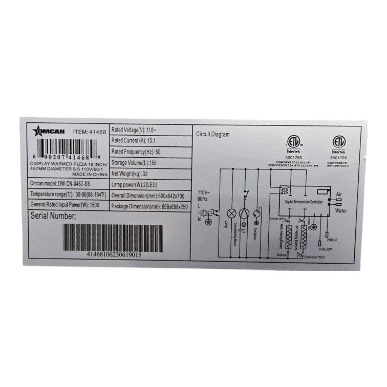 Omcan DW-CN-0457-SS Display Pizza Warmer - 18"