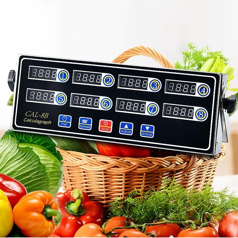 Kitchen Timers for Cooking, 8 Channel Commercial Kitchen Timer Restaurant Digital Timer Clock Stainless Steel LED Timer with Reminder Function Loud Alarm Adjustable Volume