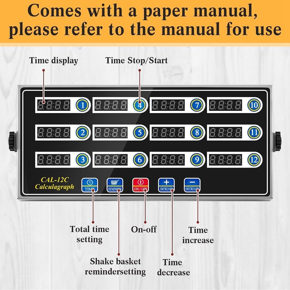 Commercial Cooking Timer with Loud Alarm, Large LCD Display, 12-Channel Digital Kitchen Timer for Restaurants