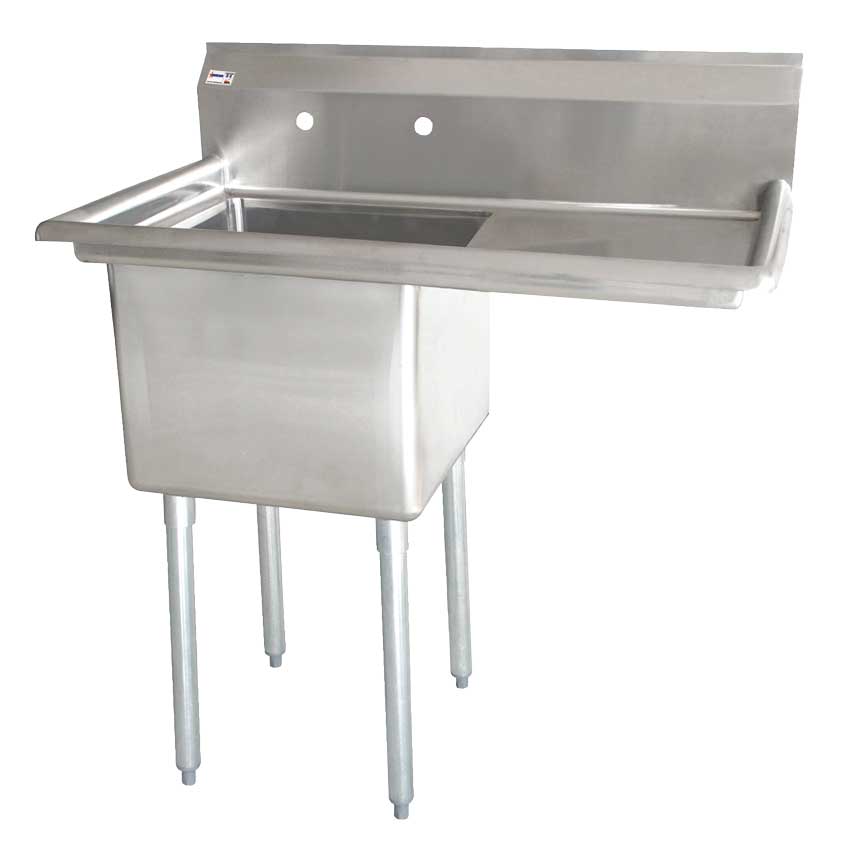 Omcan 43762 - 18 x 18 x 11 One Tub Sink with 3 5 Center Drain and Right Drain Board