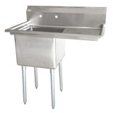 Omcan 43762 - 18 x 18 x 11 One Tub Sink with 3 5 Center Drain and Right Drain Board