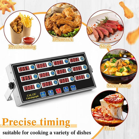 Commercial Cooking Timer with Loud Alarm, Large LCD Display, 12-Channel Digital Kitchen Timer for Restaurants