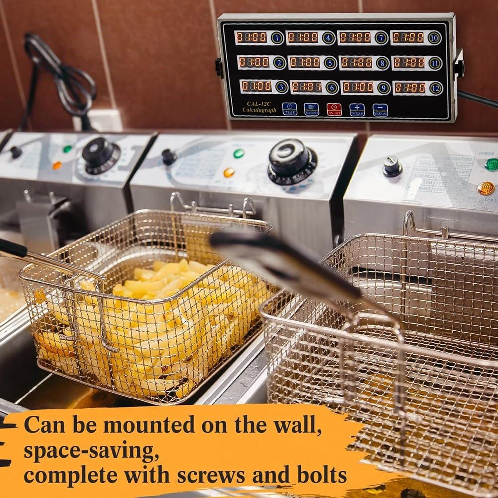 Commercial Cooking Timer with Loud Alarm, Large LCD Display, 12-Channel Digital Kitchen Timer for Restaurants